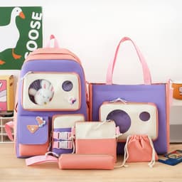 Ensemble de sacs d’école Kawai pour adolescents 5Pcs Guiyu V2 Rose – محفظة 5 قطع كاواي وردي 1