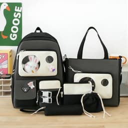 Ensemble de sacs d’école Kawai pour adolescents 5Pcs Guiyu V2 Noir et Gris– محفظة 5 قطع كاواي أسود ورمادي 1
