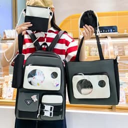 Ensemble de sacs d’école Kawai pour adolescents 5Pcs Guiyu V2 Noir et Gris– محفظة 5 قطع كاواي أسود ورمادي 7