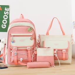 Ensemble de sacs d’école Kawai pour adolescents 4Pcs GUORANCHAO Rose – محفظة 4 قطع كاواي وردي 1
