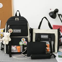 Ensemble de sacs d’école Kawai pour adolescents 4Pcs HAOLIDA V1 Noir – محفظة 4 قطع كاواي أسود 6