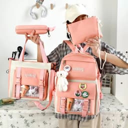 Ensemble de sacs d’école Kawai pour adolescents 4Pcs HAOLIDA V1 Rose – محفظة 4 قطع كاواي وردي 5