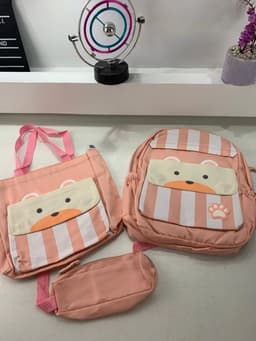 Ensemble de sacs d’école Kawai pour adolescents 3Pcs Ours Rose – محفظة 3 قطع كاواي وردي 3