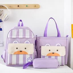 Ensemble de sacs d’école Kawai pour adolescents 3Pcs Ours Mauve – محفظة 3 قطع كاواي بنفسجي 1