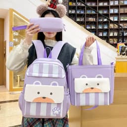 Ensemble de sacs d’école Kawai pour adolescents 3Pcs Ours Mauve – محفظة 3 قطع كاواي بنفسجي 2