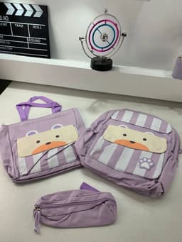 Ensemble de sacs d’école Kawai pour adolescents 3Pcs Ours Mauve – محفظة 3 قطع كاواي بنفسجي 4