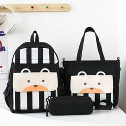 Ensemble de sacs d’école Kawai pour adolescents 3Pcs Ours Noir – محفظة 3 قطع كاواي أسود 1