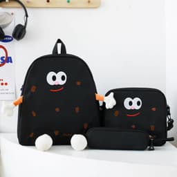 Ensemble de sacs d’école Kawai pour adolescents 3Pcs Language Noir – محفظة 3 قطع كاواي أسود 1