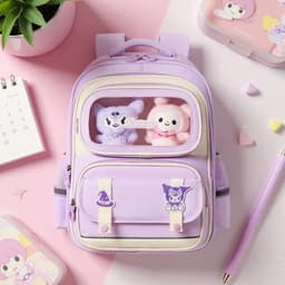 Sac à Dos Enfant Ludique avec Plusieurs Compartiment et un Peluche LM-5122 Mauve – حقيبة ظهر للأطفال بنفسجي 2