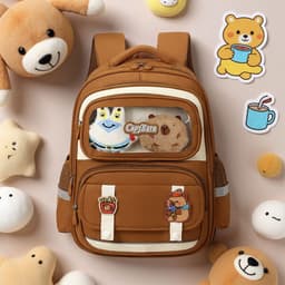 Sac à Dos Enfant Ludique avec Plusieurs Compartiment et un Peluche LM-5122 Marron – حقيبة ظهر للأطفال بني 3