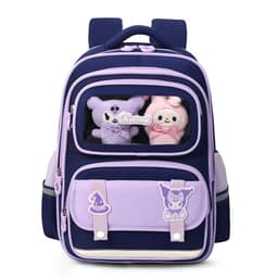 Sac à Dos Enfant Ludique avec Plusieurs Compartiment et un Peluche LM-5122 Bleu Nuit et Mauve – حقيبة ظهر للأطفال أزرق ليلي وبنفسجي 1