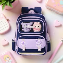 Sac à Dos Enfant Ludique avec Plusieurs Compartiment et un Peluche LM-5122 Bleu Nuit et Mauve – حقيبة ظهر للأطفال أزرق ليلي وبنفسجي 2