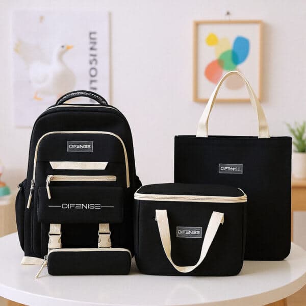 Ensemble de sac à dos kawaii 4Pcs avec porte manger isotherme noir – طقم محفظة مع حقيبة حفظ الطعام