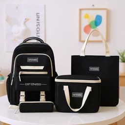 Ensemble de sac à dos kawaii 4Pcs avec porte manger isotherme noir – طقم محفظة مع حقيبة حفظ الطعام 1