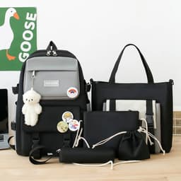 Ensemble de sacs d’école Kawai pour adolescents 5Pcs YISIYUAN Noir – محفظة 5 قطع كاواي أسود 1