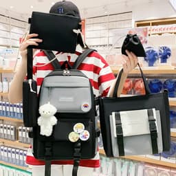Ensemble de sacs d’école Kawai pour adolescents 5Pcs YISIYUAN Noir – محفظة 5 قطع كاواي أسود 2