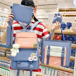 Ensemble de sacs d’école Kawai pour adolescents 5Pcs YISIYUAN Rose et Bleu – محفظة 5 قطع كاواي أزرق ووردي 2
