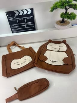 Ensemble de Sacs Snorlax 3Pcs Design Kawaii Marron – حقيبة مدرسية 3 قطع لون بني 10