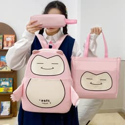 Ensemble de Sacs Snorlax 3Pcs Design Kawaii Rose- حقيبة مدرسية 3 قطع لون وردي 1
