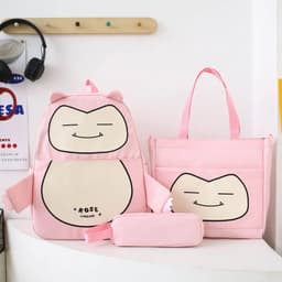 Ensemble de Sacs Snorlax 3Pcs Design Kawaii Rose- حقيبة مدرسية 3 قطع لون وردي 2