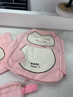 Ensemble de Sacs Snorlax 3Pcs Design Kawaii Rose- حقيبة مدرسية 3 قطع لون وردي 8