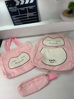 Ensemble de Sacs Snorlax 3Pcs Design Kawaii Rose- حقيبة مدرسية 3 قطع لون وردي 6