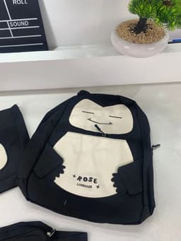 Ensemble de Sacs Snorlax 3Pcs Design Kawaii Noir – حقيبة مدرسية 3 قطع لون أسود 7
