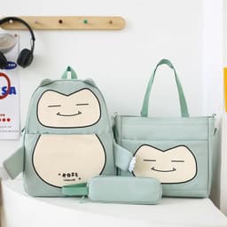 Ensemble de Sacs Snorlax 3Pcs Design Kawaii Vert – حقيبة مدرسية 3 قطع لون أخضر 2