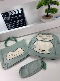 Ensemble de Sacs Snorlax 3Pcs Design Kawaii Vert – حقيبة مدرسية 3 قطع لون أخضر 7