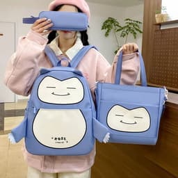 Ensemble de Sacs Snorlax 3Pcs Design Kawaii Bleu – حقيبة مدرسية 3 قطع لون أزرق 1