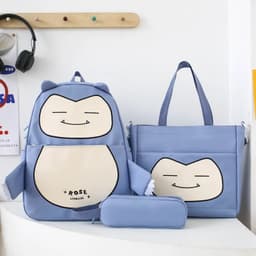 Ensemble de Sacs Snorlax 3Pcs Design Kawaii Bleu – حقيبة مدرسية 3 قطع لون أزرق 3
