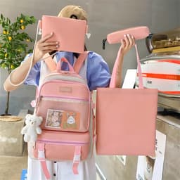 Ensemble de sacs d’école Kawai pour adolescents 4Pcs V3 CLBD Rose – محفظة 4 قطع كاواي وردي 1