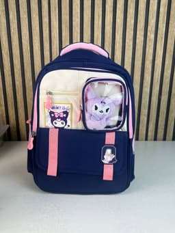 Sac à Dos Scolaire Style Kawaii Grand Volume avec Peluche Incluse Tissu Imperméable Bleu et Rose SACKDS04BLF - حقيبة مدرسية بتصميم كاوايي 2