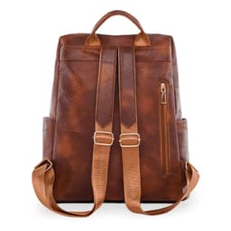 Sac à dos rétro en cuir synthétique pour femme marron - حقيبة ظهر نسائية من الجلد 2