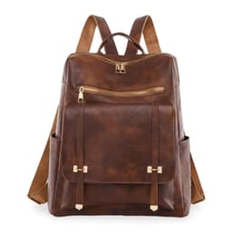 Sac à dos rétro en cuir synthétique pour femme marron - حقيبة ظهر نسائية من الجلد 5