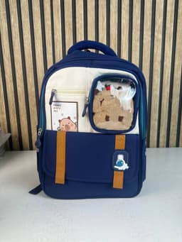 Sac à Dos Scolaire Style Kawaii Grand Volume avec Peluche Incluse Tissu Imperméable Bleu SACKDS04BLG - حقيبة مدرسية بتصميم كاوايي 2