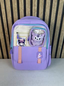 Sac à Dos Scolaire Style Kawaii Grand Volume avec Peluche Incluse Tissu Imperméable Mauve SACKDS04MV - حقيبة مدرسية بتصميم كاوايي 2