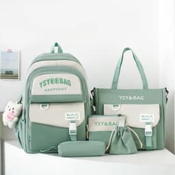 Sac à Dos Multifonctionnel Kawaii Grand Volume Imperméable et Résistant 5Pcs Vert SACKDS10VR - حقيبة ظهر بعدة قطع بتصميم كاوايي 1
