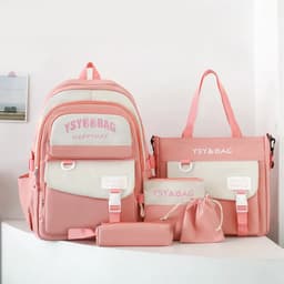 Sac à Dos Multifonctionnel Kawaii Grand Volume Imperméable et Résistant 5Pcs Rose SACKDS10RS - حقيبة ظهر بعدة قطع بتصميم كاوايي 2
