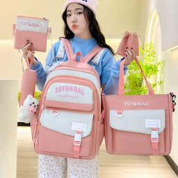 Sac à Dos Multifonctionnel Kawaii Grand Volume Imperméable et Résistant 5Pcs Rose SACKDS10RS - حقيبة ظهر بعدة قطع بتصميم كاوايي 3