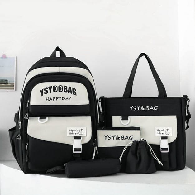 Sac à Dos Multifonctionnel Kawaii Grand Volume Imperméable et Résistant 5Pcs Noir SACKDS10N - حقيبة ظهر بعدة قطع بتصميم كاوايي