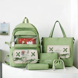 Sac à Dos Multifonctionnel Kawaii Grand Volume Imperméable et Résistant 5Pcs Vert SACKDS11VR - حقيبة ظهر بعدة قطع بتصميم كاوايي 1