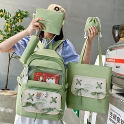Sac à Dos Multifonctionnel Kawaii Grand Volume Imperméable et Résistant 5Pcs Vert SACKDS11VR - حقيبة ظهر بعدة قطع بتصميم كاوايي 2