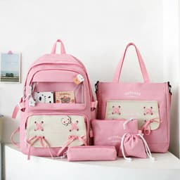 Sac à Dos Multifonctionnel Kawaii Grand Volume Imperméable et Résistant 5Pcs Rose SACKDS11RS - حقيبة ظهر بعدة قطع بتصميم كاوايي 1
