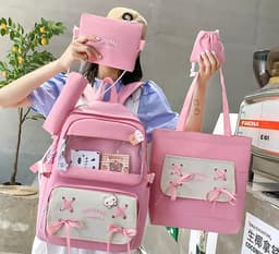 Sac à Dos Multifonctionnel Kawaii Grand Volume Imperméable et Résistant 5Pcs Rose SACKDS11RS - حقيبة ظهر بعدة قطع بتصميم كاوايي 2