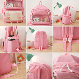Sac à Dos Multifonctionnel Kawaii Grand Volume Imperméable et Résistant 5Pcs Rose SACKDS11RS - حقيبة ظهر بعدة قطع بتصميم كاوايي 3