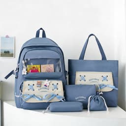 Sac à Dos Multifonctionnel Kawaii Grand Volume Imperméable et Résistant 5Pcs Bleu SACKDS11BL - حقيبة ظهر بعدة قطع بتصميم كاوايي 1