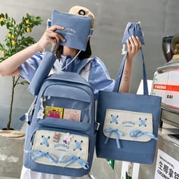 Sac à Dos Multifonctionnel Kawaii Grand Volume Imperméable et Résistant 5Pcs Bleu SACKDS11BL - حقيبة ظهر بعدة قطع بتصميم كاوايي 2