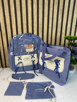 Sac à Dos Multifonctionnel Kawaii Grand Volume Imperméable et Résistant 5Pcs Bleu SACKDS11BL - حقيبة ظهر بعدة قطع بتصميم كاوايي 4