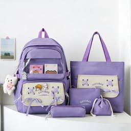 Sac à Dos Multifonctionnel Kawaii Grand Volume Imperméable et Résistant 5Pcs Mauve SACKDS11MV - حقيبة ظهر بعدة قطع بتصميم كاوايي 1